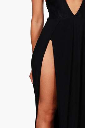 boohoo Lace Top Thigh Split Maxi Dress