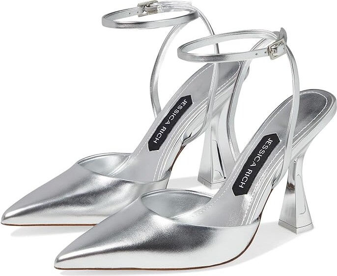 JESSICA RICH Khloe Slingback High Women's Heels Silver : 8 M, Leather
