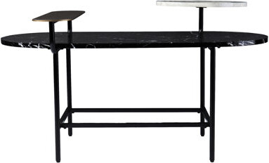 Latitude Run Faux Marble Storage Coffee Table - Black Iron Oval For Living Room Decor Hobby Spacious Craft
