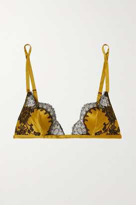 Carine Gilson Chantilly Lace-trimmed Silk-satin Soft Cup Triangle Bra - Yellow