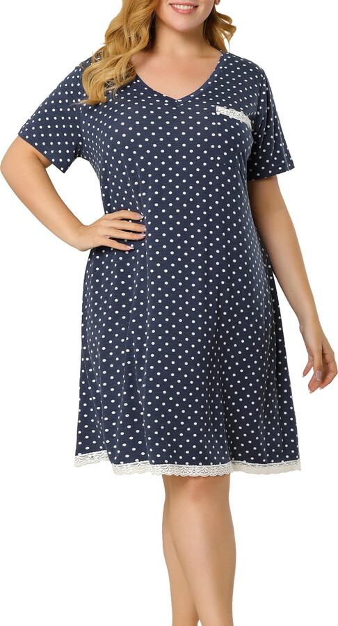 Unique Bargains Juniors’ Plus Size Nightgown Polka Dots Comfy Sleep Shirts