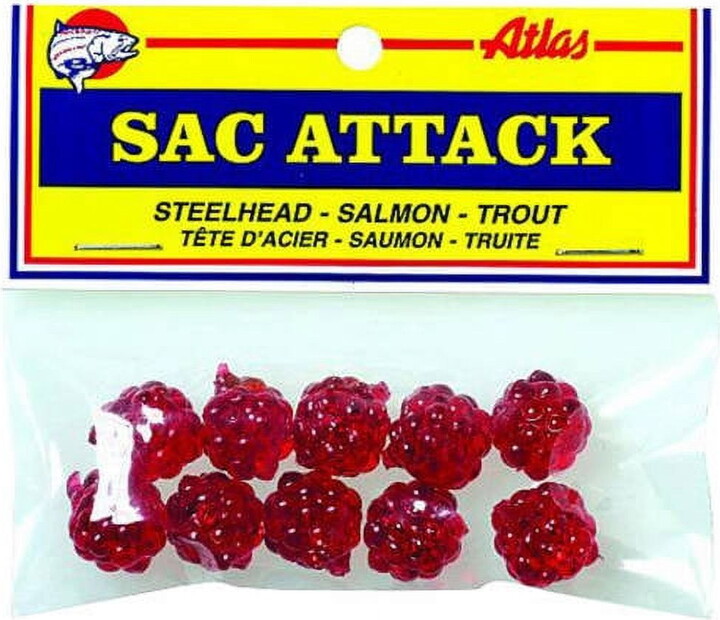 Atlas-Mike's Atlas Mike's Sac Attack, Imitation Spawn Skein Eggs Soft Bait, Red, 10 Count