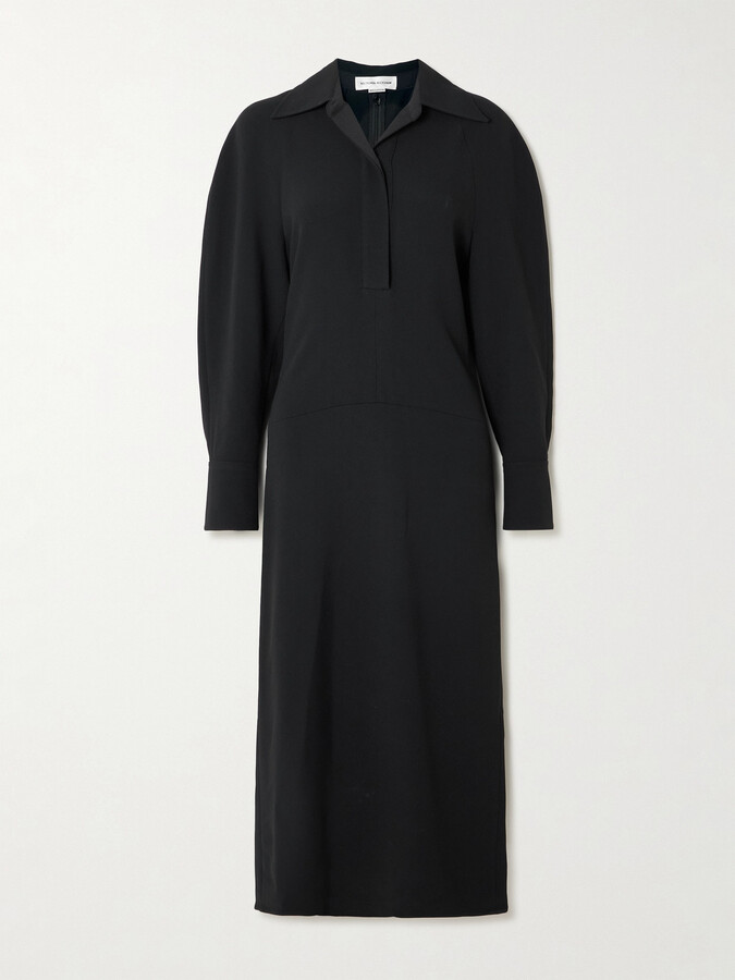 Victoria Beckham Asymmetric Gathered Crepe Shirt Dress - Black