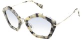 Thumbnail for your product : Miu Miu MU 06OS KAD8V1 White Havana And Gold Plastic Sunglasses Blue Gradient Lens