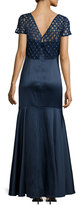 Thumbnail for your product : Phoebe Couture Short-Sleeve Beaded Popover Gown