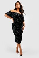 Thumbnail for your product : boohoo Plus Sequin Off The Shoulder Midi Dress
