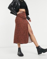 Thumbnail for your product : ASOS Tall ASOS DESIGN Tall midi skirt with thigh split in tan and black print