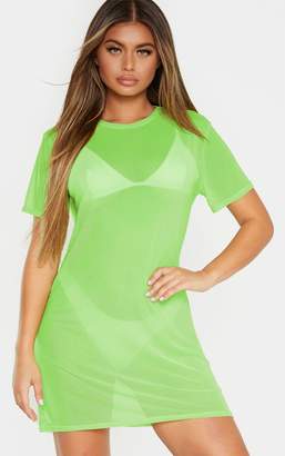 PrettyLittleThing Neon Lime Mesh T Shirt Dress
