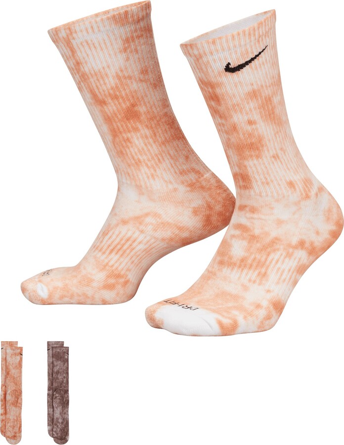 Nike Everyday Plus Cushioned Tie-Dye Crew Socks - 2 Pack, Men's, Large, Amberbrown/Universityred