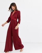 Thumbnail for your product : ASOS DESIGN plunge tux jumpsuit with wide leg