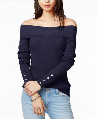 Tommy Hilfiger Off-The-Shoulder Button-Detail Sweater, Created for Macy's