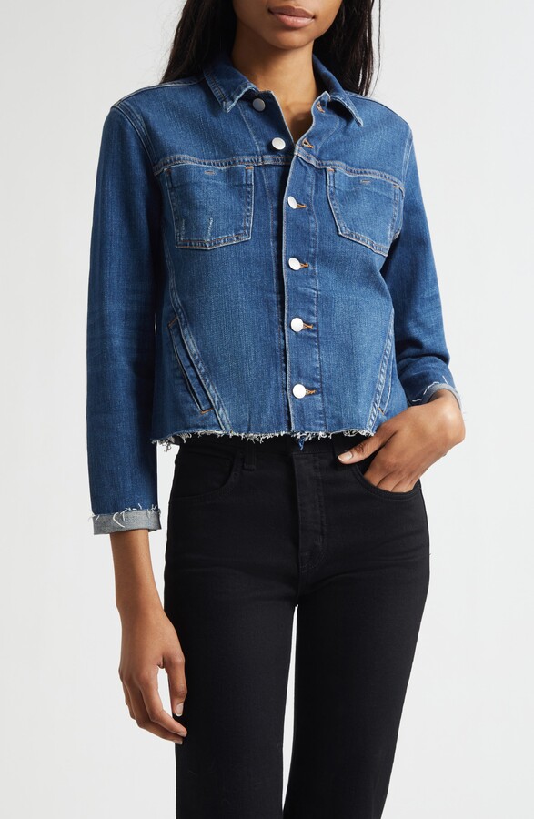 L'Agence Janelle Slim Fit Raw Hem Denim Trucker Jacket
