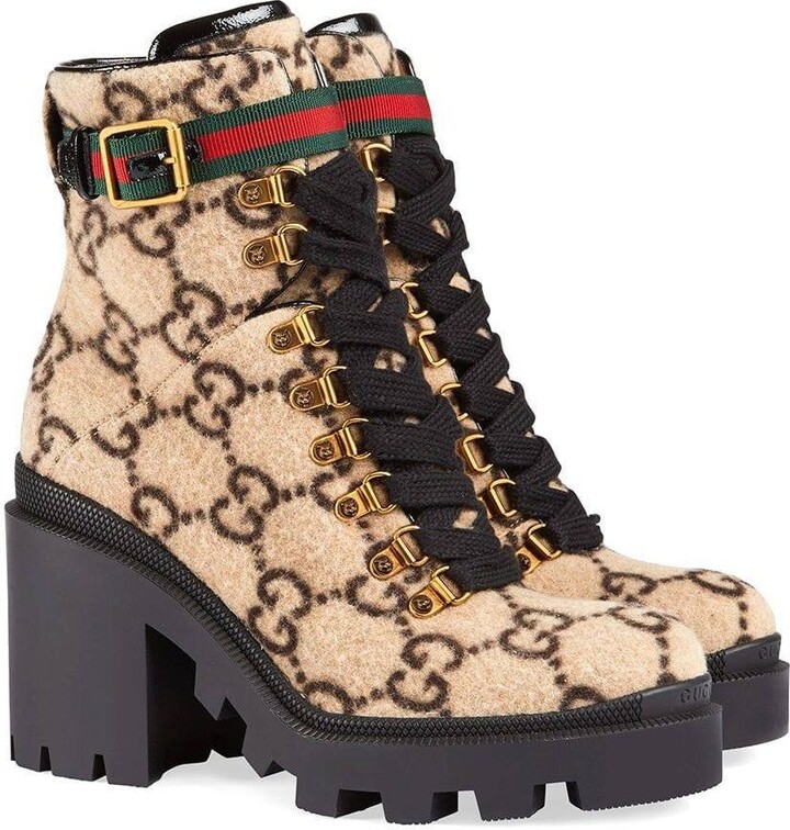 Gucci Gg Wool Heeled Utility Ankle Boot