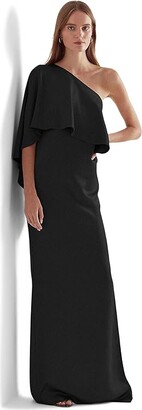 LAUREN Ralph Lauren Satin One Shoulder Cape Gown (Black) Women's Dress