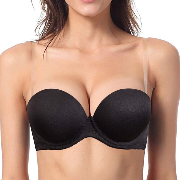 Amafuur Strapless Push Up Plunge Bra Convertible with Clear Straps