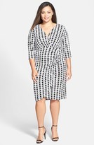 Thumbnail for your product : London Times Print Side Ruched Matte Jersey Dress (Plus Size)