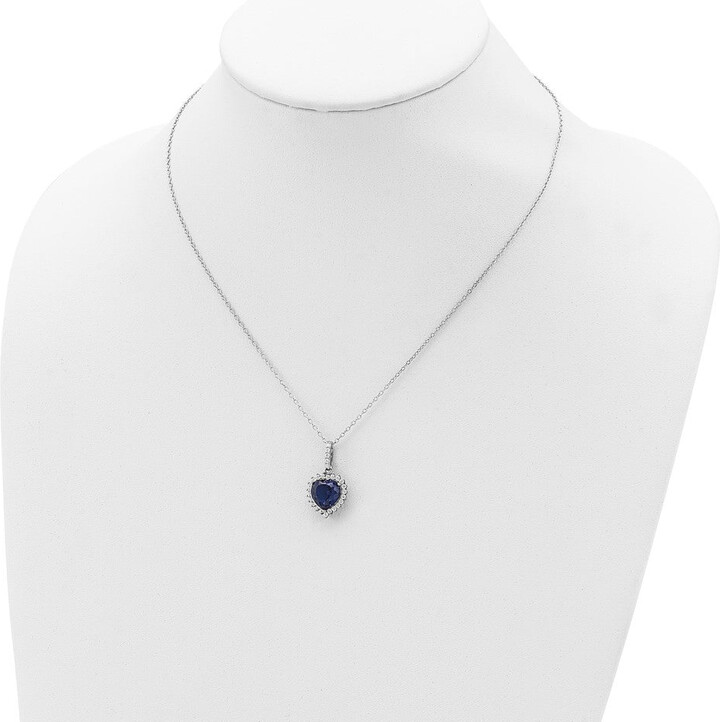 Diamond2Deal Sterling Silver Lab Created Dark Blue Spinel and CZ Heart Halo Pendant Necklace