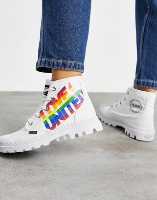 Palladium Pampa Pride lace-up ankle boots in white