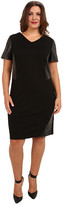 Thumbnail for your product : DKNY S/S V-Neck Faux Leather Pieced Dress