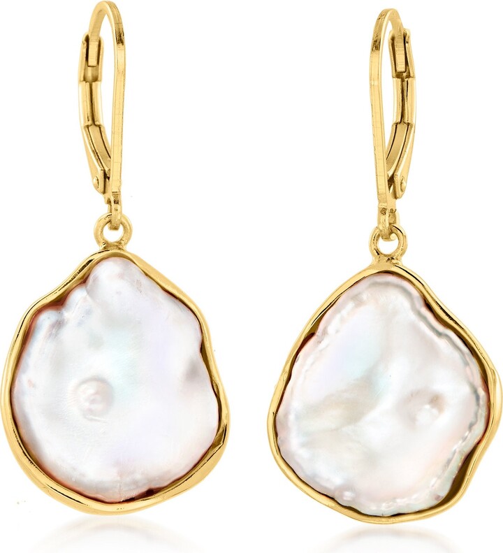 Ross-Simons 15-17mm Cultured Baroque Keshi Pearl Drop Earrings in 18kt Gold Over Sterling