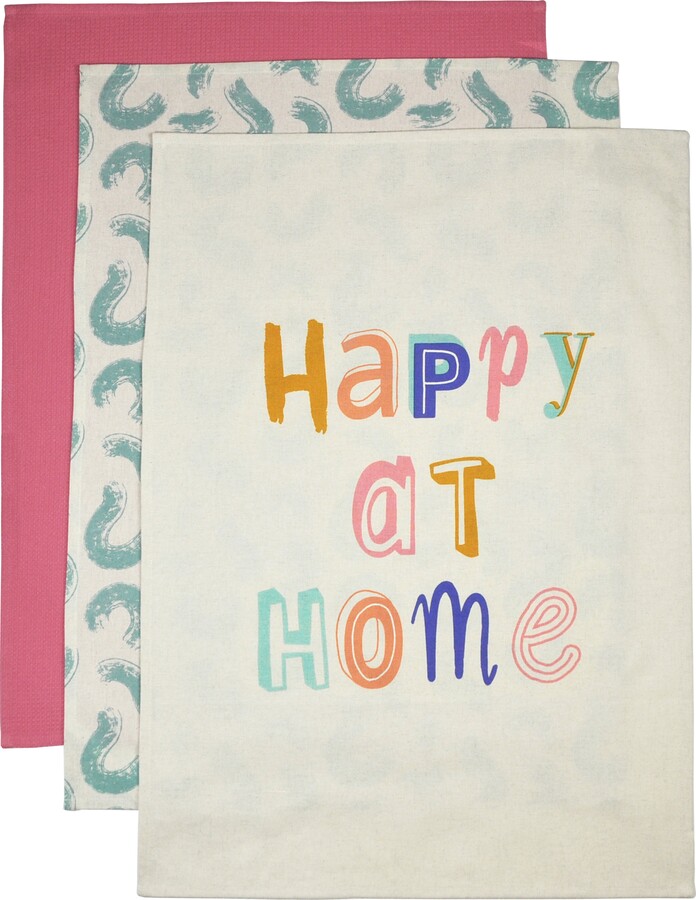 Dunelm Set of 3 Slogan Tea Towels Pink/Orange/Green ShopStyle Dish Linens
