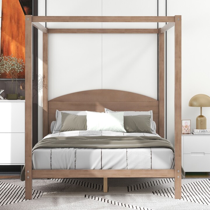 IGEMAN Queen Size Half-Moon Headboard Canopy Bed Straight Lines Platform  Bed - ShopStyle