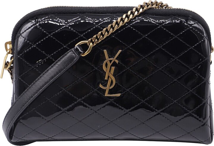 Saint Laurent Gaby Zip Pouch Bag In Black Patent Leather (Authentic Pre-Loved)