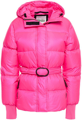 Kenzo Belted Quilted Neon Shell Hooded Down Jacket