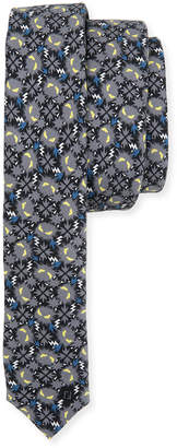 Fendi Little Monsters Skinny Tie, Blue/Gray