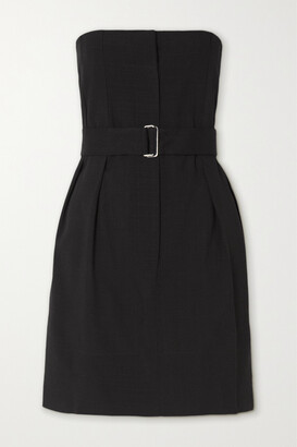 Victoria Beckham Strapless Belted Pleated Woven Mini Dress - Black