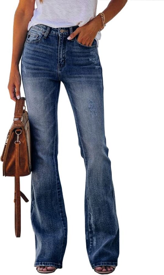 Koinshha Women's High Waisted Bootcut Flare Jeans Stretch Bell Bottom ...