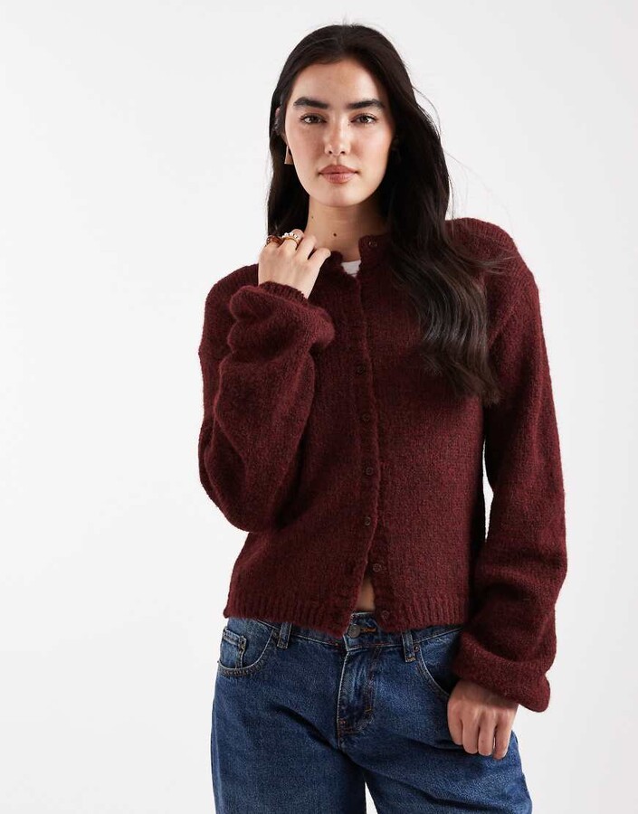 Daisy Street boxy fit cardigan in mauve burgundy