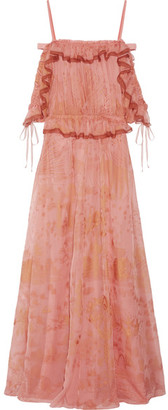 Valentino Off-the-shoulder Ruffled Printed Silk-chiffon Gown - Antique rose