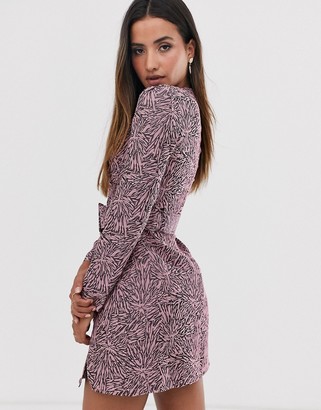 Fashion Union structured bodycon dress in abstract print with belt detail