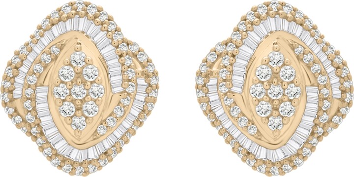 Wrapped in Love Diamond Round (0.76 ct. t.w.) and Baguette (0.24 ct. t.w.) Cluster Earrings in 14K Yellow Gold