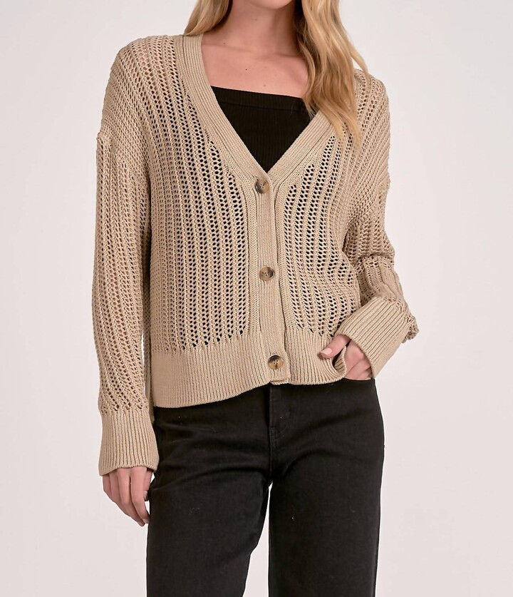Elan International Harper Sweater Cardigan In Beige