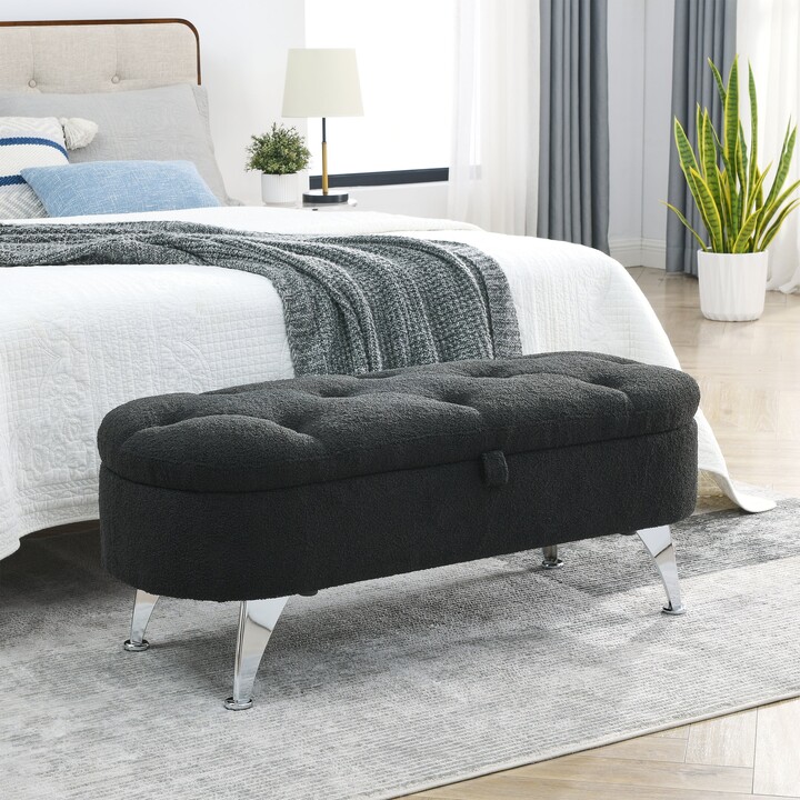Aoolive Storage Ottoman Bench Upholstered Teddy Fabric Storage Bench