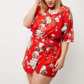 River Island Womens Plus Red floral print tie waist playsuit