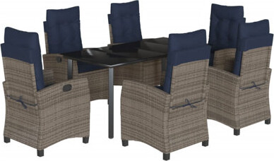 Vidaxl 7 Piece Patio Dining Set With Cushions Poly Rattan, Rectangular Table