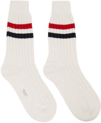 Thom Browne White Cashmere Chunky Rib RWB Stripe Socks