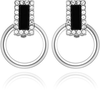One Size T Tahari Womens Pave Framed Stud Clip On Earrings Silver 