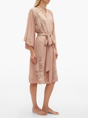 Carine Gilson Lace-trimmed Kimono-style Silk Robe - Pink