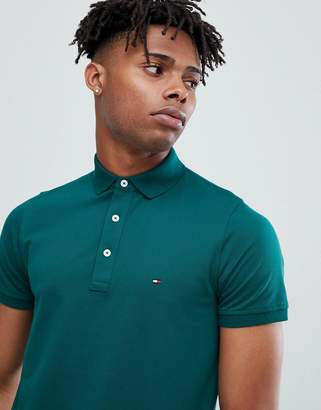 Tommy Hilfiger slim fit pique polo with flag logo in dark green