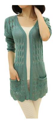 ARJOSA Womens Crochet Knitted Pocketed Draped Open Front Cardigan Sweaters Tops