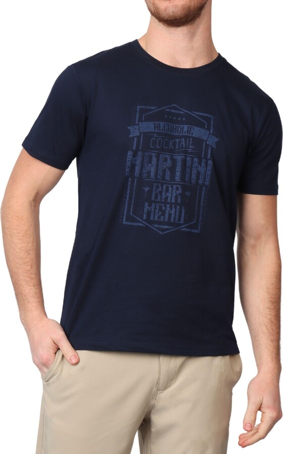 Tailorbyrd Men's Navy Martini Graphic Tee - Classic Cotton Crew Neck T-Shirt for Men