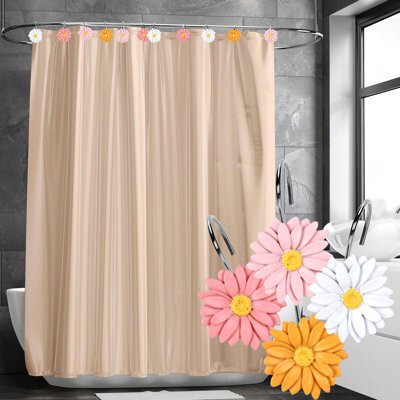 Passetas 12Pcs Spring Shower Curtain Hooks 4 Colors Daisy Flower Curtain Rings Floral Decorative Curtain Hanger Hooks For Living Room Bedroom Bathroom Decor