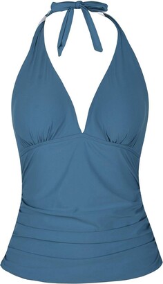 Mycoco Womens Halter Swim Top Strappy Tankini Bathing Suit with Plunge V Neck 