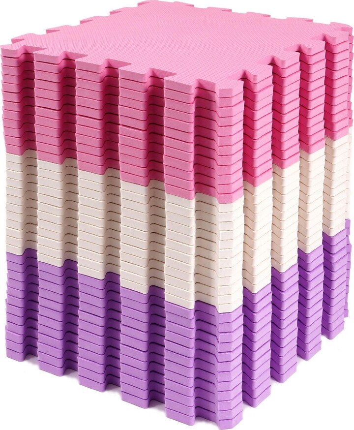 BalanceFrom 36 Piece Kids Puzzle Play Mat, Foam Floor Tiles, Pink/Purple/Beige