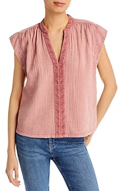 Faherty Lucia Embroidered Gauze Top