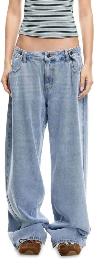 Lioness She's All That Low Rise Wide Denim Jeans In Washed Blue
